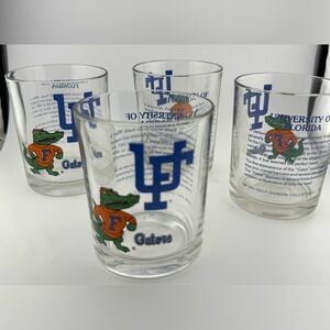 4 University of Florida Gators lowball, whiskey glasses. Collectibles.